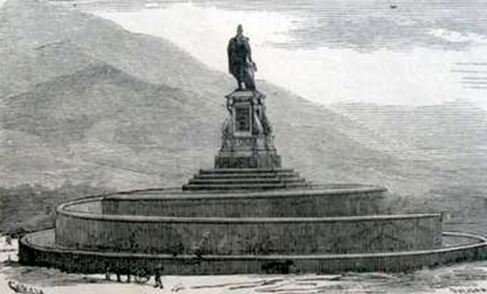 Estatua de Antonio Guzmán Blanco en el Parque El Calvario, derribada por el pueblo en 1889
