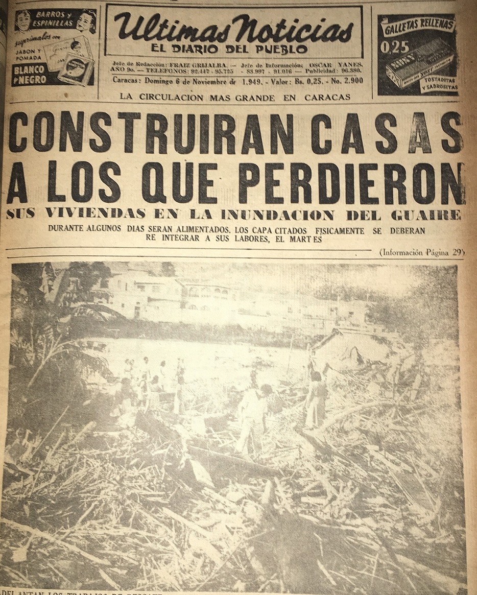 Portada del diario capitalino Últimas Noticias, domingo 6 de noviembre de 1949.