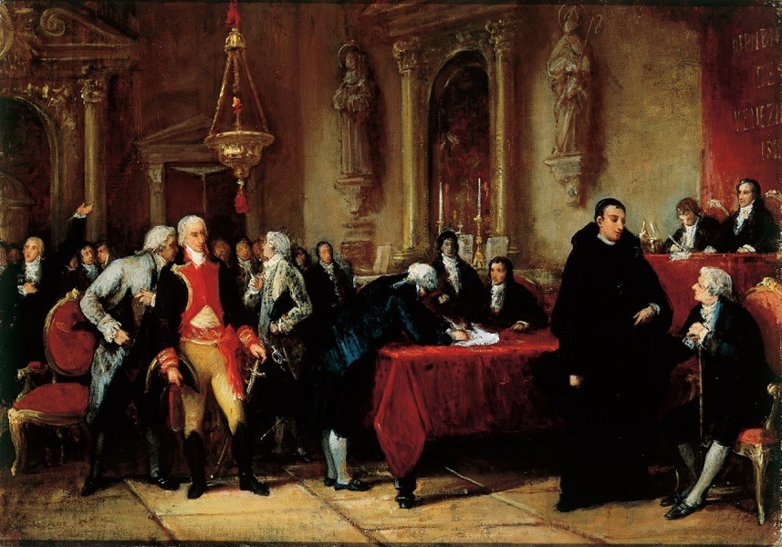 Firma del Acta del 19 de abril de 1810, en los salones de Ayuntamiento de Caracas, entonces ubicado en la hoy Casa Amarilla. Cuadro del artista Juan Lovera.